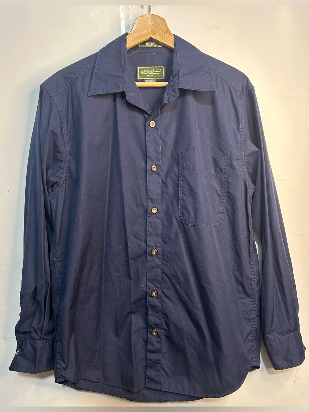Eddie Bauer Navy Blue Button Front Cotton Shirt Small